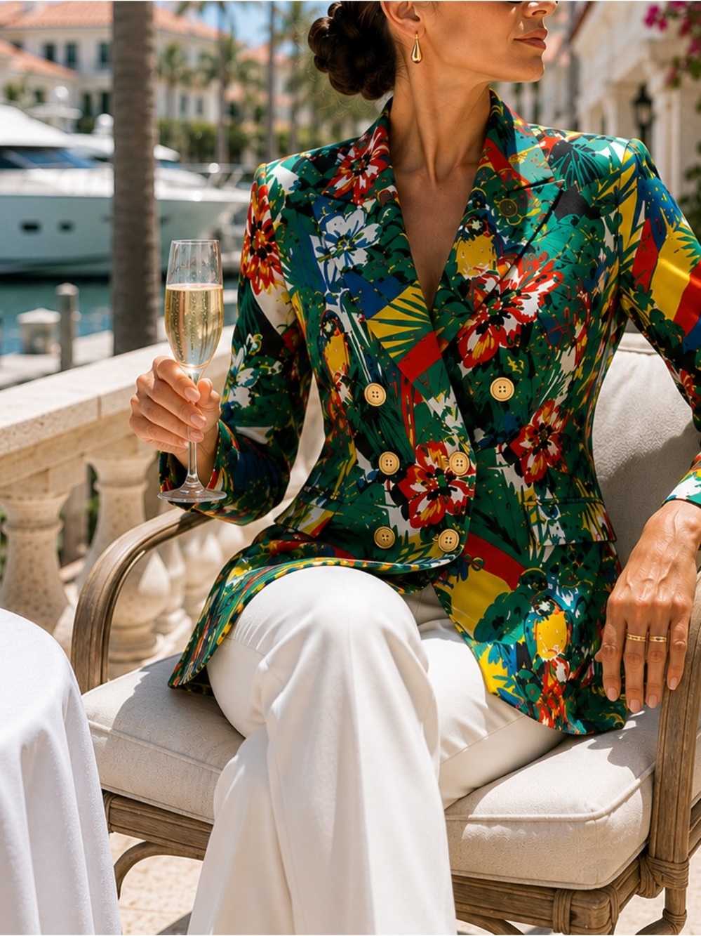 Escada Vintage Luxury Blazer Tropical Floral Parrot Cotton Germany 34 / 4 - Picture 9 of 9